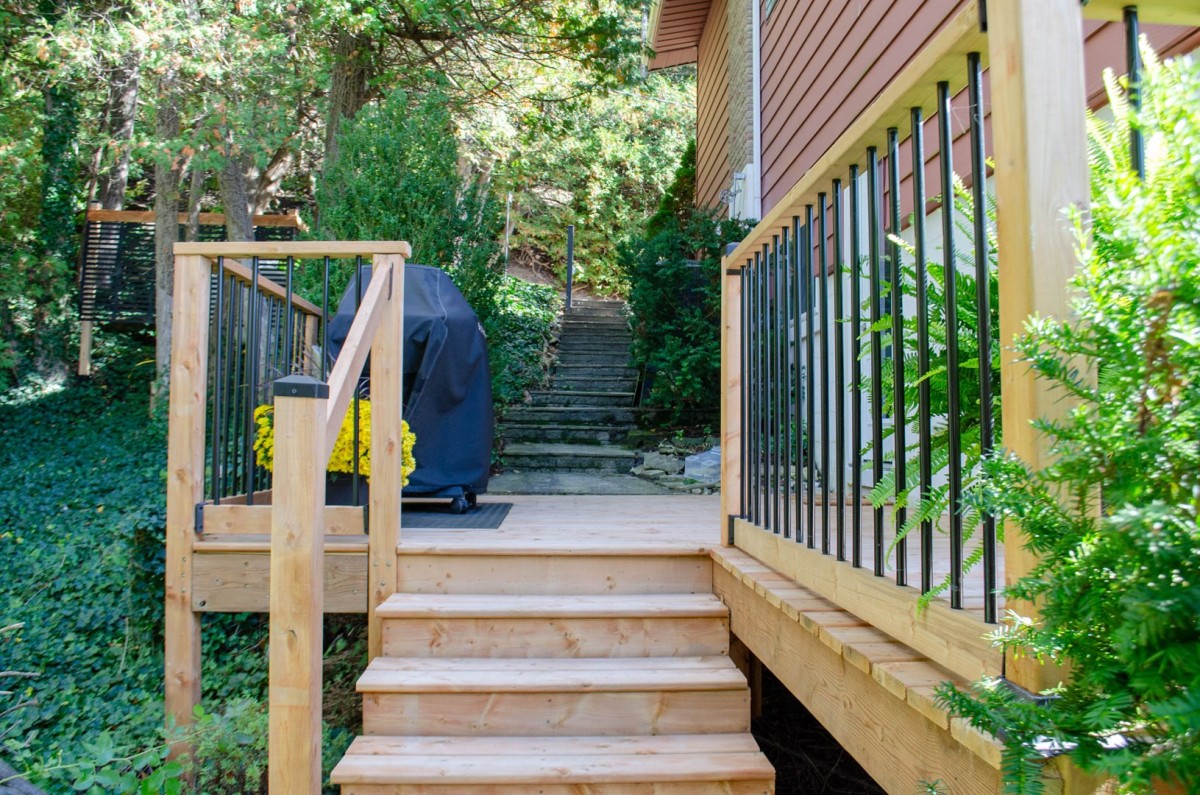 Stairs to the deck from the beach