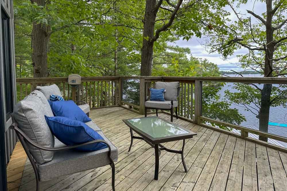 Deck seating overlooking the lake