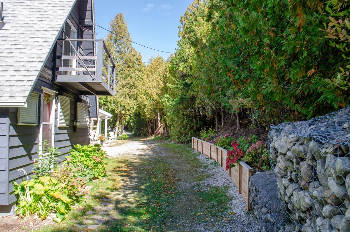 Looking towards where the path leads up from the veranda of 