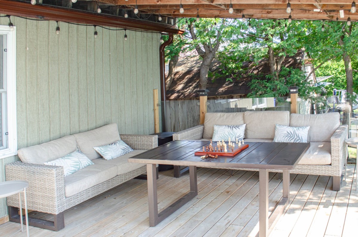 Outdoor Covered Deck overlooking Little Lake