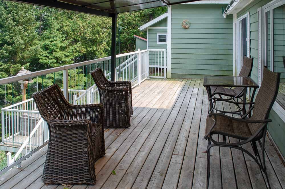 Deck seating and steps to shore