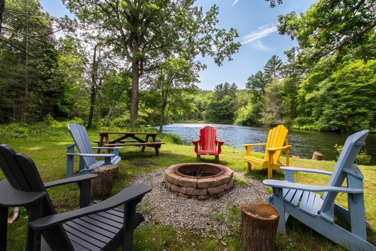 Fire pit overlooking the Crowe River