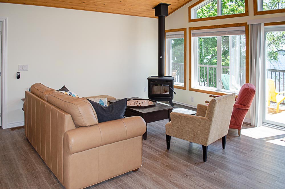 Family room with woodstove and games