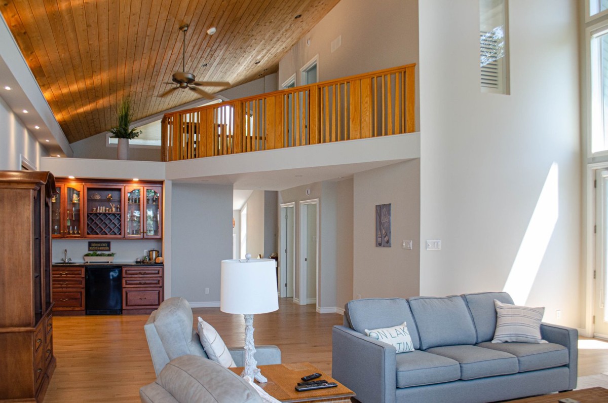 Family room view up to loft
