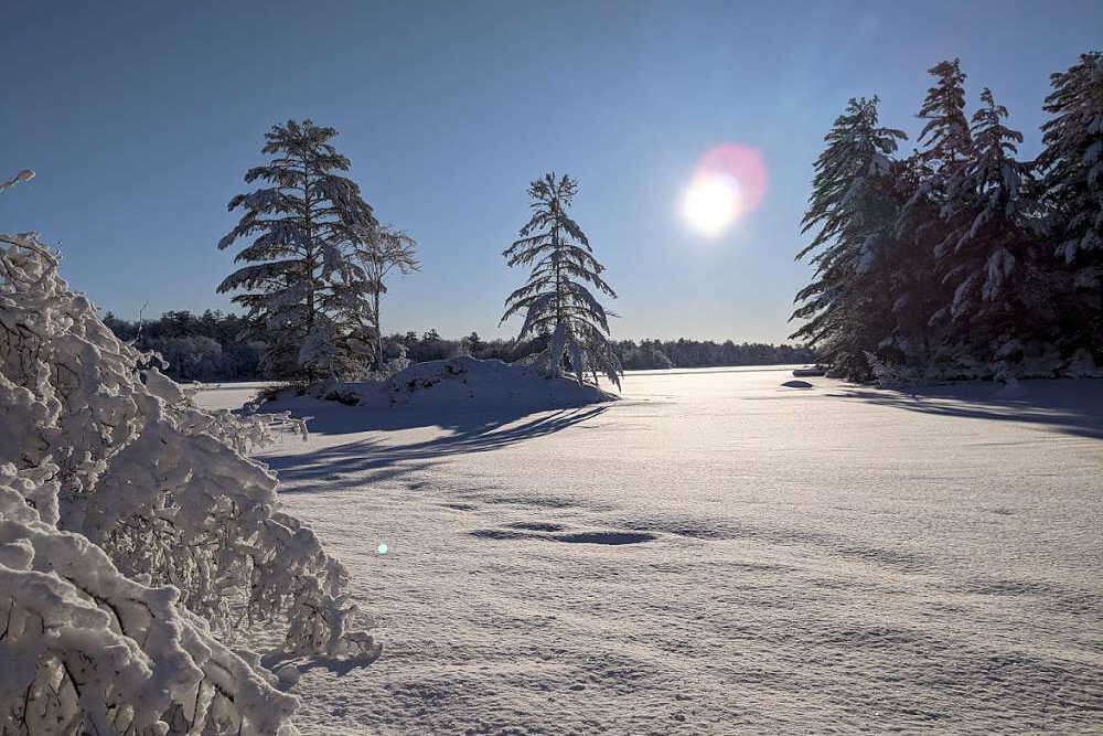 Frozen Muskoka lake in winter